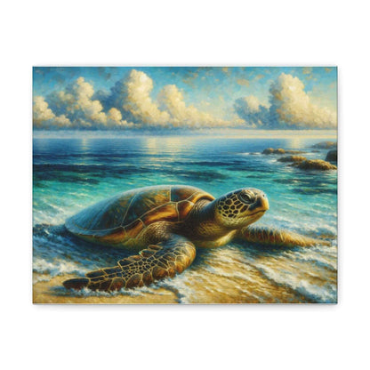 Painted Sea Turtle Wallart On Canvas Dive into vibrant style with the Painted Sea Turtle Wallart On Canvas. This stunning wall decor features a graceful sea turtle swimming through crystal clear waters rendered in eye-catching color. Printed on thick, hig