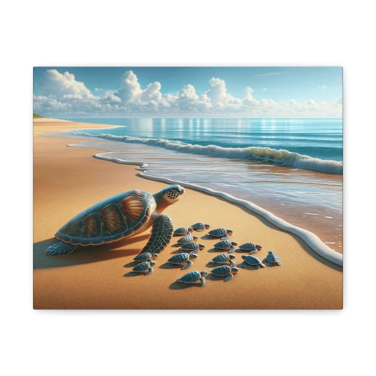 Sea Turtle On The Beach Wallart Canvas Dive into vibrant style with the Sea Turtle On The Beach Wallart Canvas. This stunning wall decor features a graceful sea turtle swimming through crystal clear waters rendered in eye-catching color. Printed on thick,