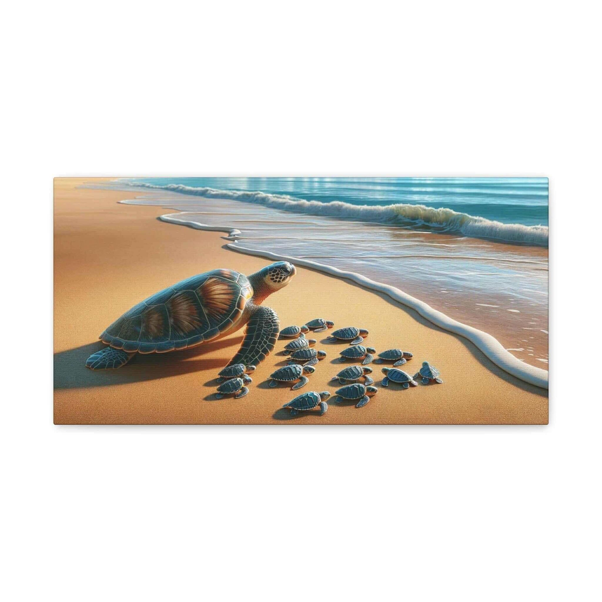 Sea Turtle On The Beach Wallart Canvas Dive into vibrant style with the Sea Turtle On The Beach Wallart Canvas. This stunning wall decor features a graceful sea turtle swimming through crystal clear waters rendered in eye-catching color. Printed on thick,