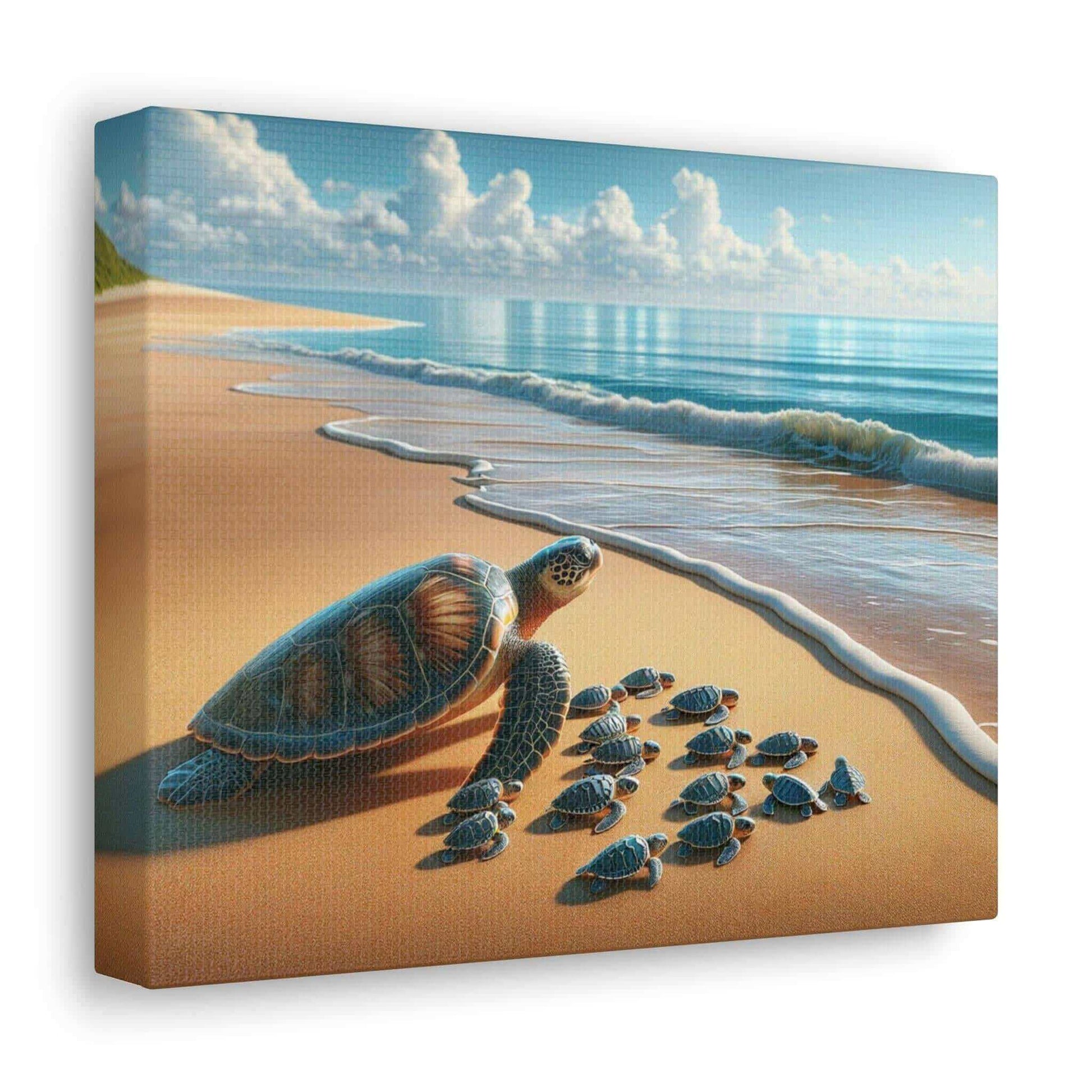 Sea Turtle On The Beach Wallart Canvas Dive into vibrant style with the Sea Turtle On The Beach Wallart Canvas. This stunning wall decor features a graceful sea turtle swimming through crystal clear waters rendered in eye-catching color. Printed on thick,