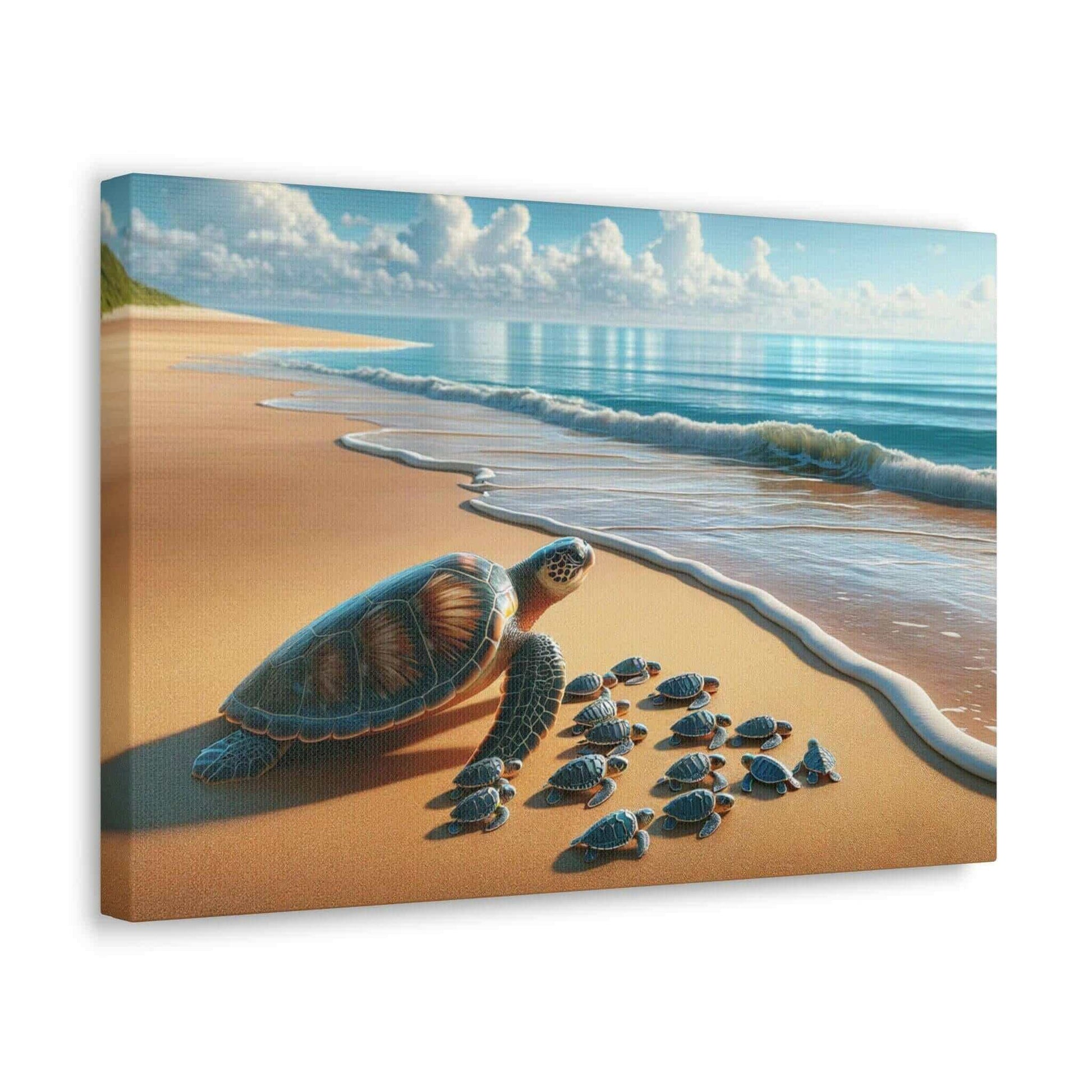 Sea Turtle On The Beach Wallart Canvas Dive into vibrant style with the Sea Turtle On The Beach Wallart Canvas. This stunning wall decor features a graceful sea turtle swimming through crystal clear waters rendered in eye-catching color. Printed on thick,