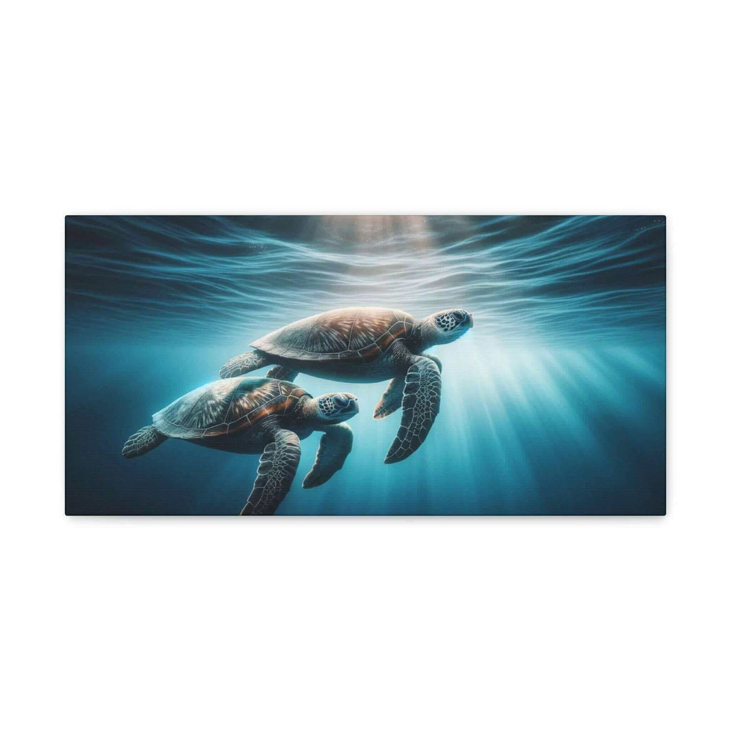 Underwater Sea Turtles Wallart Canvas Dive into vibrant style with the Underwater Sea Turtles Wallart Canvas. This stunning wall decor features a graceful sea turtle swimming through crystal clear waters rendered in eye-catching color. Printed on thick, h