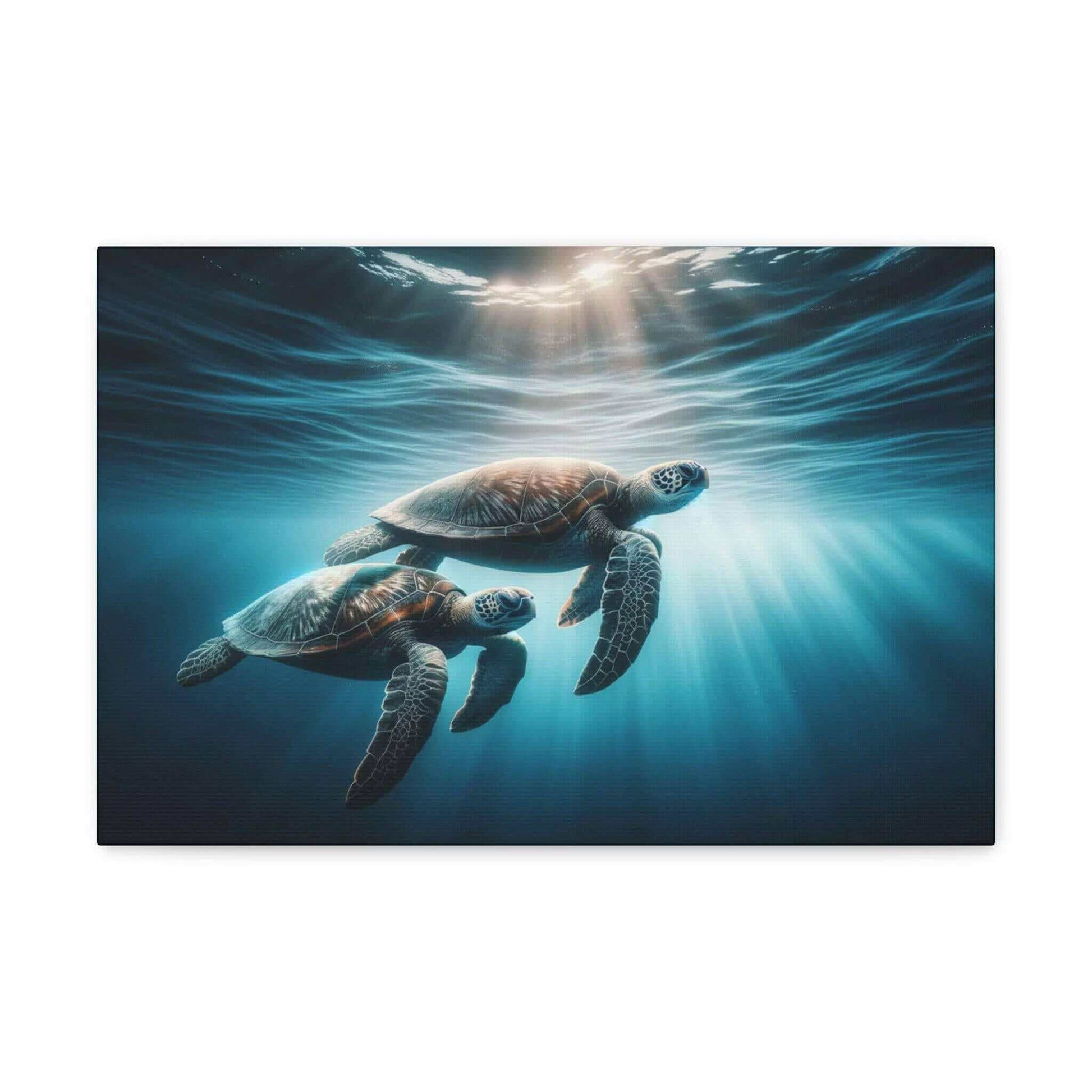 Underwater Sea Turtles Wallart Canvas Dive into vibrant style with the Underwater Sea Turtles Wallart Canvas. This stunning wall decor features a graceful sea turtle swimming through crystal clear waters rendered in eye-catching color. Printed on thick, h