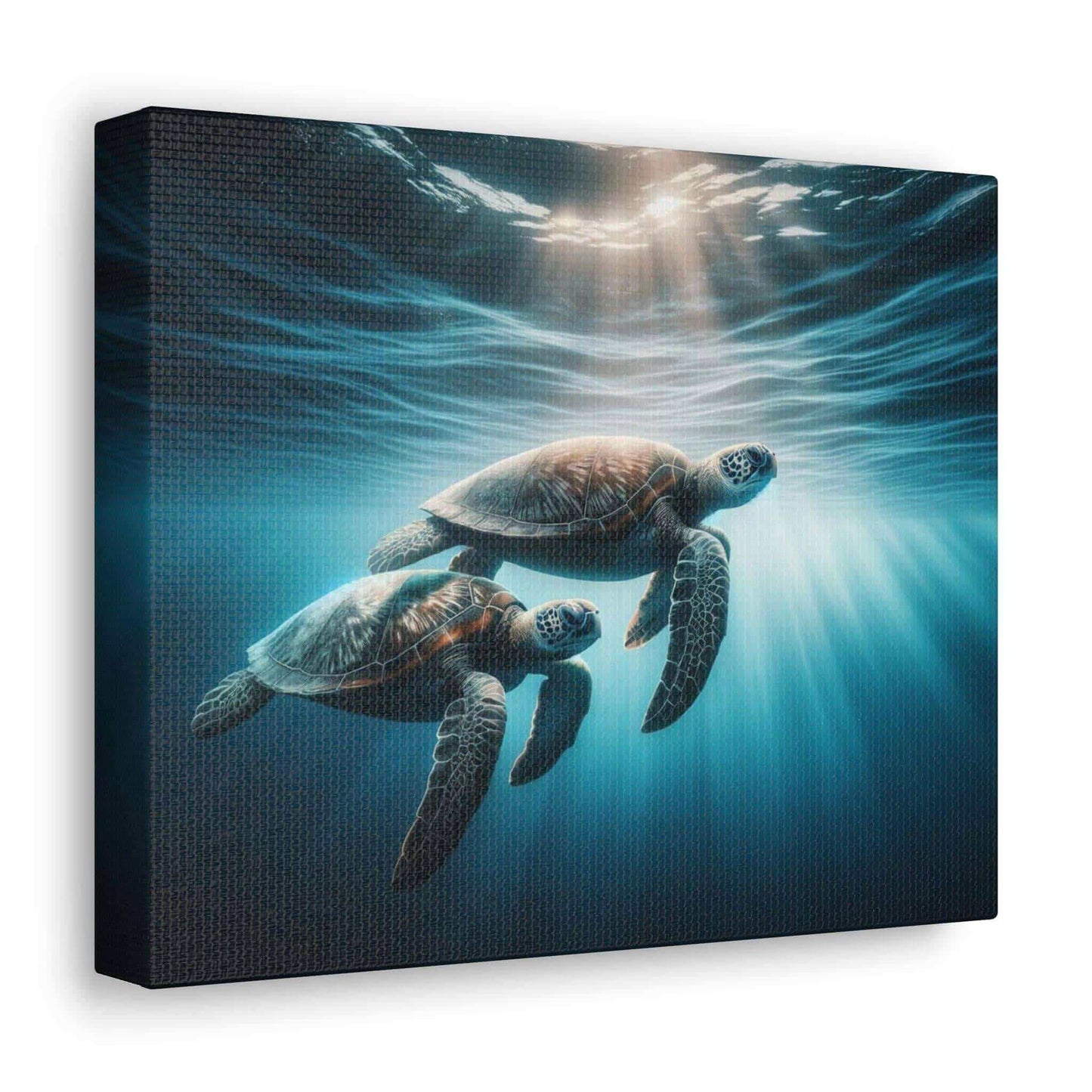 Underwater Sea Turtles Wallart Canvas Dive into vibrant style with the Underwater Sea Turtles Wallart Canvas. This stunning wall decor features a graceful sea turtle swimming through crystal clear waters rendered in eye-catching color. Printed on thick, h