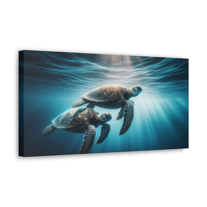 Underwater Sea Turtles Wallart Canvas Dive into vibrant style with the Underwater Sea Turtles Wallart Canvas. This stunning wall decor features a graceful sea turtle swimming through crystal clear waters rendered in eye-catching color. Printed on thick, h