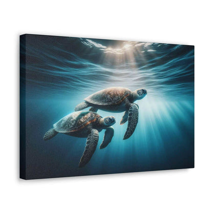 Underwater Sea Turtles Wallart Canvas Dive into vibrant style with the Underwater Sea Turtles Wallart Canvas. This stunning wall decor features a graceful sea turtle swimming through crystal clear waters rendered in eye-catching color. Printed on thick, h