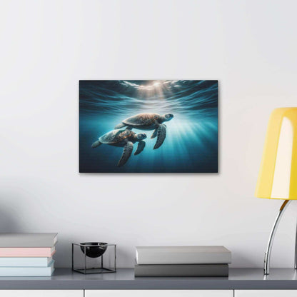 Underwater Sea Turtles Wallart Canvas Dive into vibrant style with the Underwater Sea Turtles Wallart Canvas. This stunning wall decor features a graceful sea turtle swimming through crystal clear waters rendered in eye-catching color. Printed on thick, h