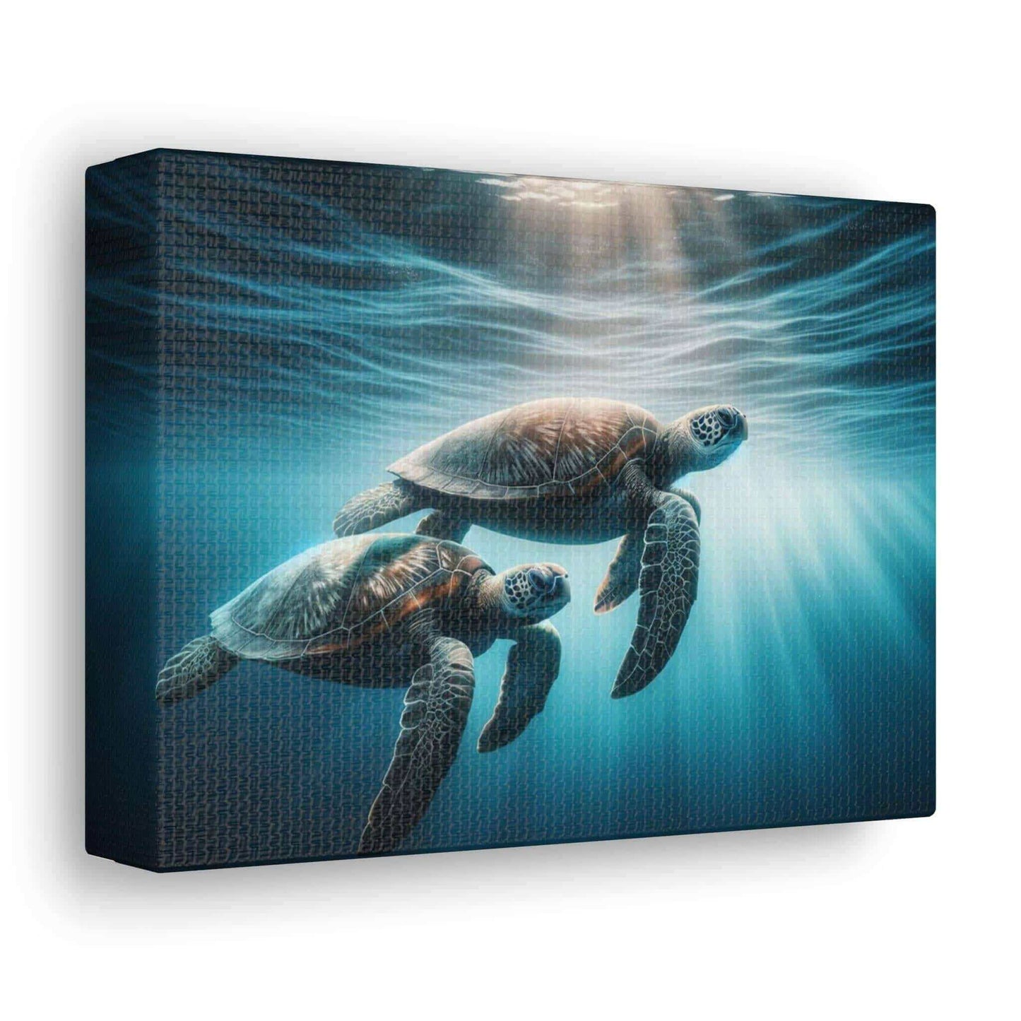 Underwater Sea Turtles Wallart Canvas Dive into vibrant style with the Underwater Sea Turtles Wallart Canvas. This stunning wall decor features a graceful sea turtle swimming through crystal clear waters rendered in eye-catching color. Printed on thick, h