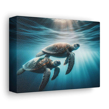 Underwater Sea Turtles Wallart Canvas Dive into vibrant style with the Underwater Sea Turtles Wallart Canvas. This stunning wall decor features a graceful sea turtle swimming through crystal clear waters rendered in eye-catching color. Printed on thick, h