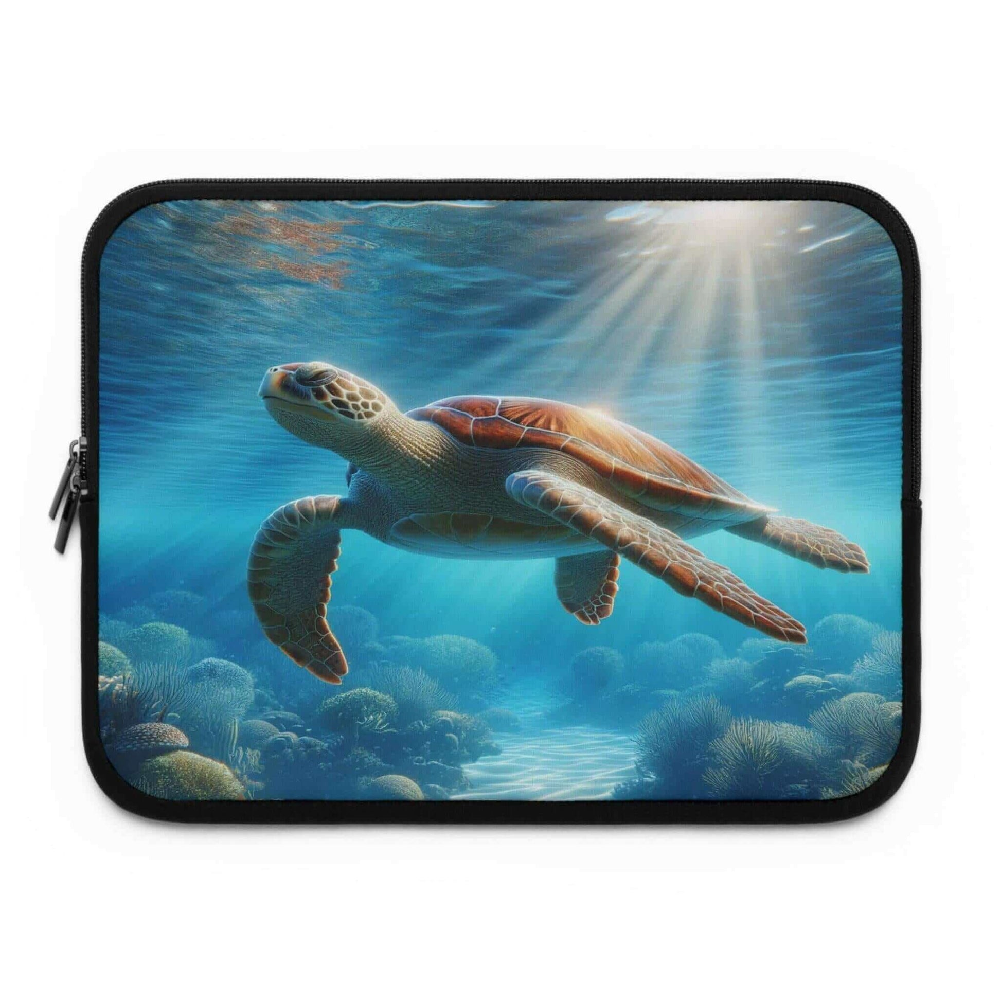 Sea Turtle Laptop Sleeve Safeguard your tech in charming style with the Sea Turtle Laptop Sleeve! Durable neoprene absorbs shocks while custom sea turtle designs showcase your personality. Made of water-resistant neoprene that shields laptops 7” to 17” Fu