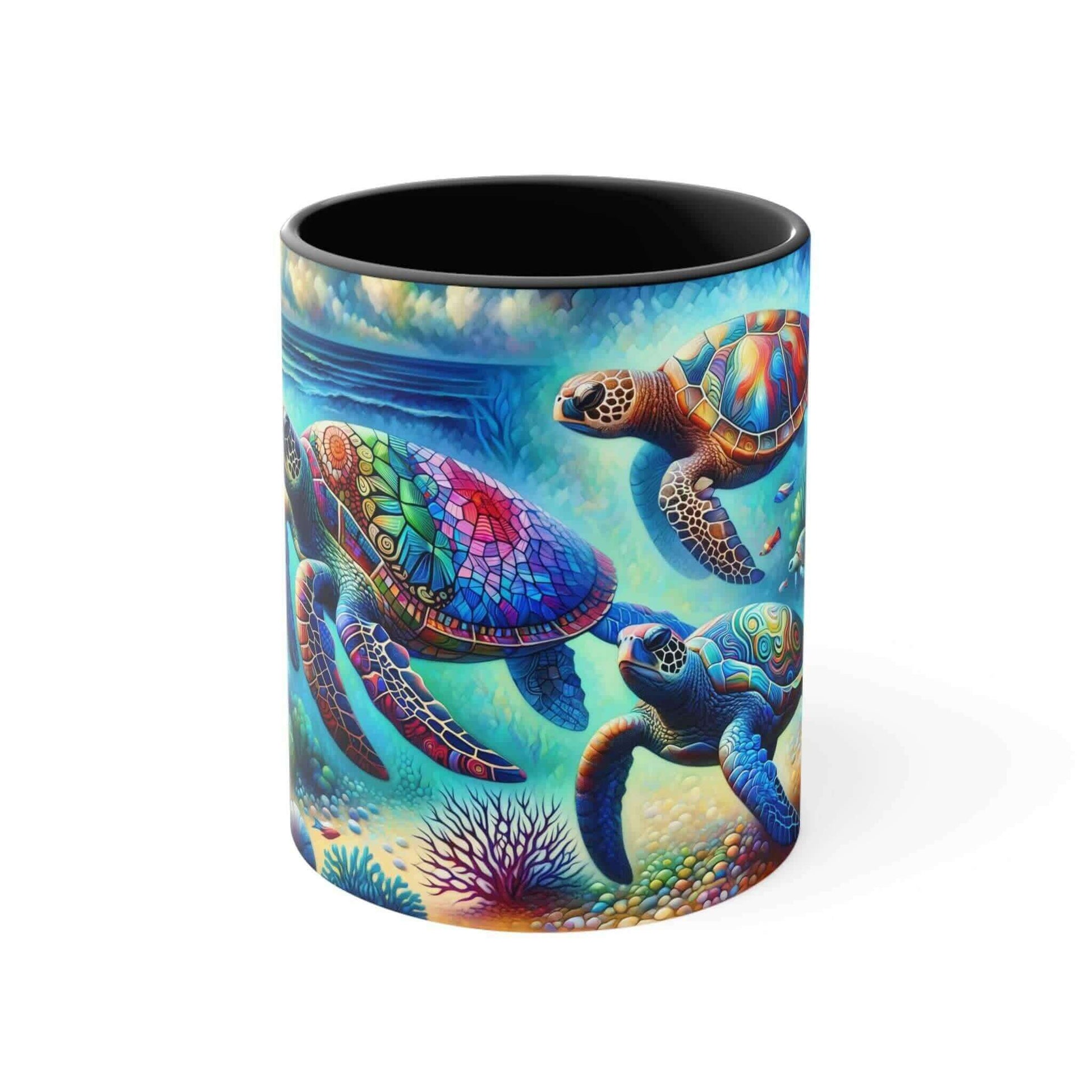 Colorful Sea Turtle Coffee Mug 1 Start your mornings off right with a warm cup of coffee in this eye-catching Sea Turtle mug that adds a pop of color and personality to your daily routine. Key features/benefits bullet list: Vibrant, customized designs pri