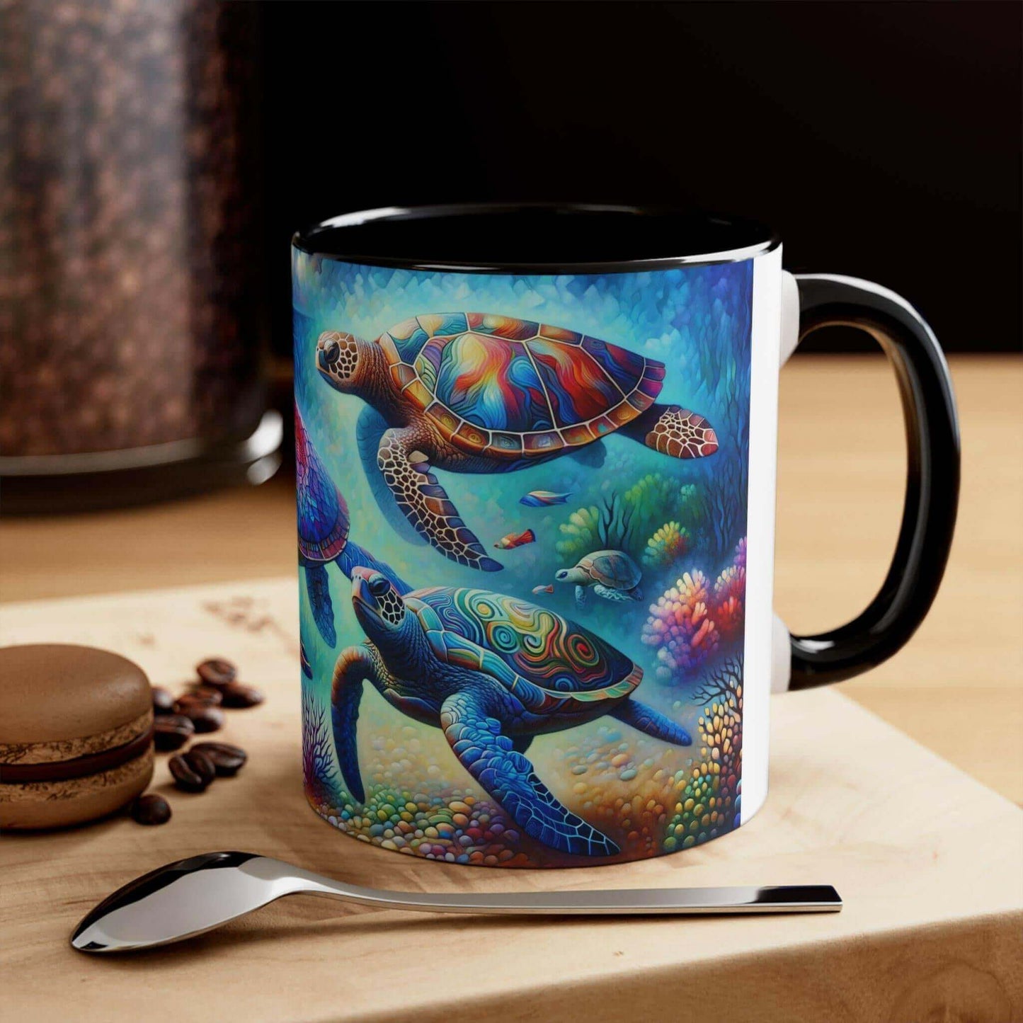 Colorful Sea Turtle Coffee Mug 1 Start your mornings off right with a warm cup of coffee in this eye-catching Sea Turtle mug that adds a pop of color and personality to your daily routine. Key features/benefits bullet list: Vibrant, customized designs pri