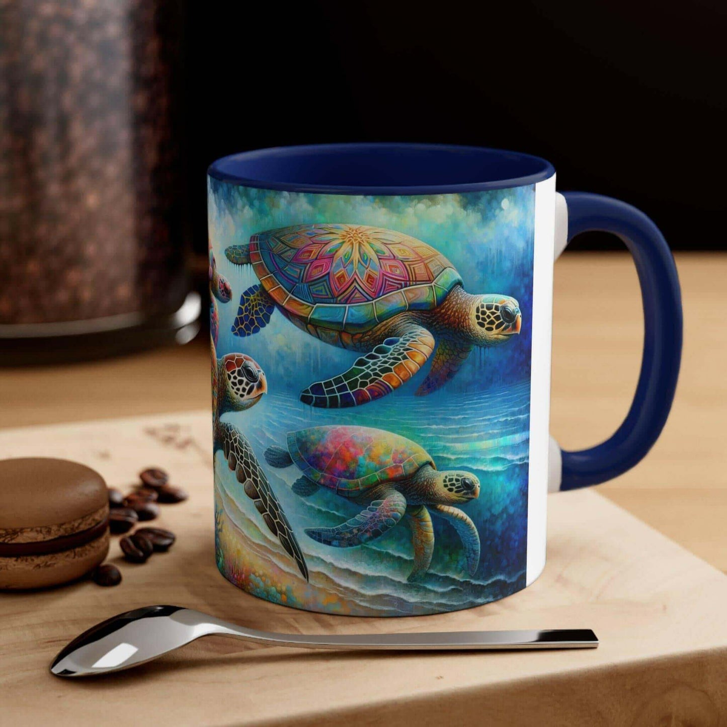 Colorful Sea Turtle Coffee Mug 2 Start your mornings off right with a warm cup of coffee in this eye-catching Sea Turtle mug that adds a pop of color and personality to your daily routine. Key features/benefits bullet list: Vibrant, customized designs pri