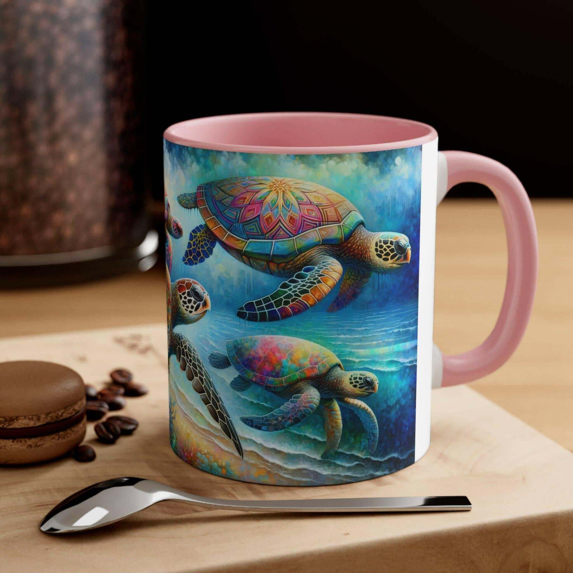 Colorful Sea Turtle Coffee Mug 2 Start your mornings off right with a warm cup of coffee in this eye-catching Sea Turtle mug that adds a pop of color and personality to your daily routine. Key features/benefits bullet list: Vibrant, customized designs pri