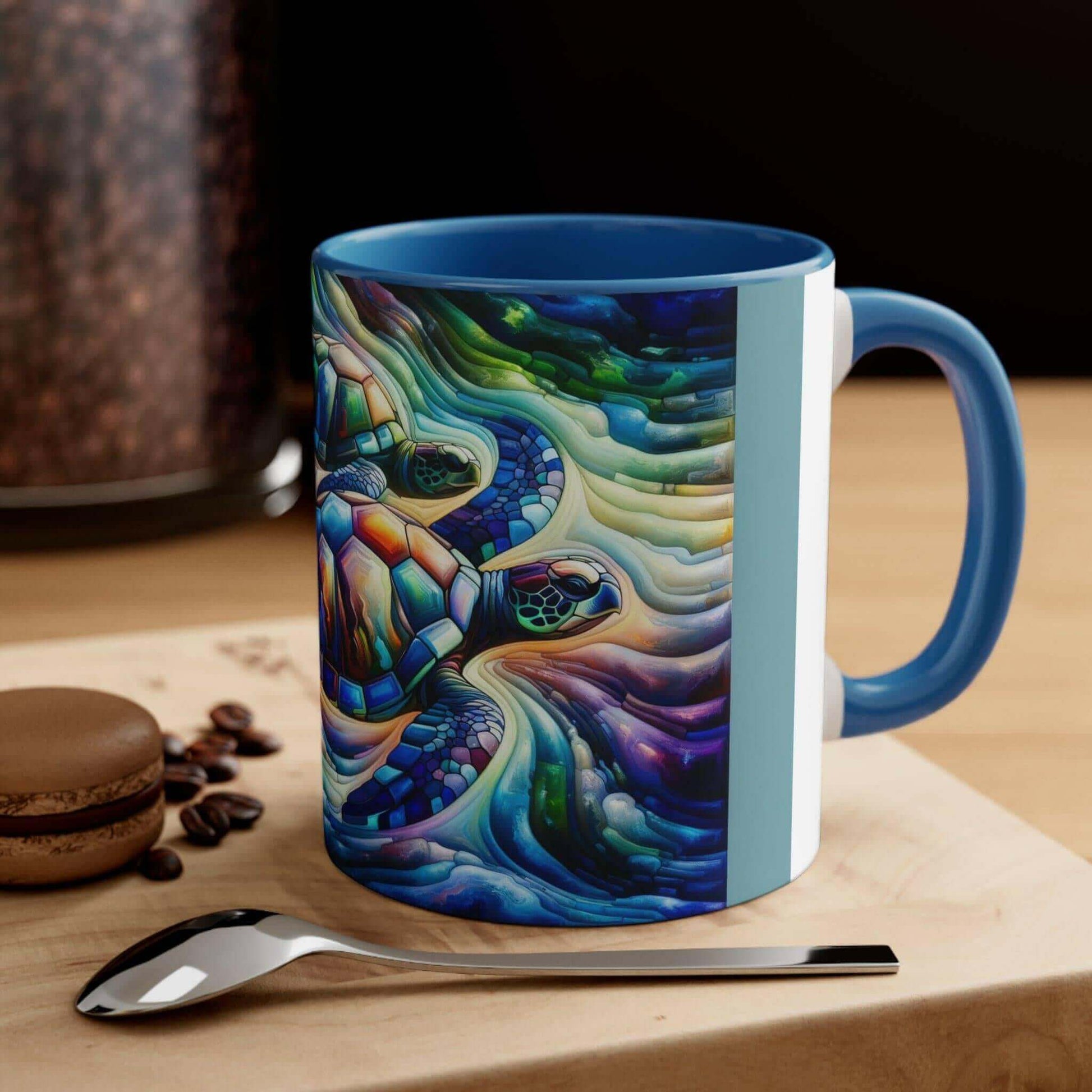 Colorful Sea Turtle Coffee Mug 4 Start your mornings off right with a warm cup of coffee in this eye-catching Sea Turtle mug that adds a pop of color and personality to your daily routine. Key features/benefits bullet list: Vibrant, customized designs pri