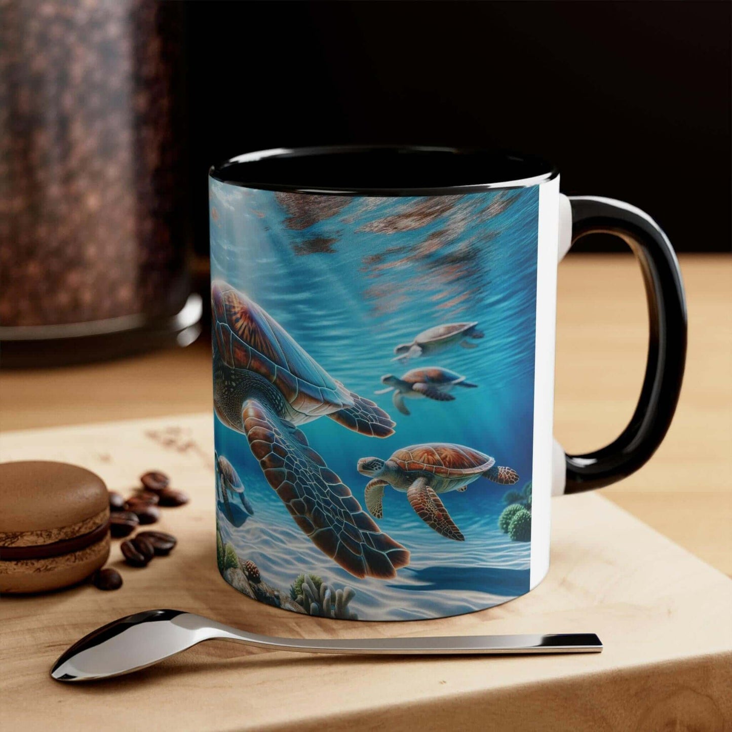 Realistic Sea Turtle Coffee Mug 1 Start your mornings with a sea turtle sidekick! This Realistic Sea Turtle Coffee Mug adds a splash of color and ocean vibes to your daily coffee routine. Vibrant sea turtle design printed in stunning detail Durable 11oz c