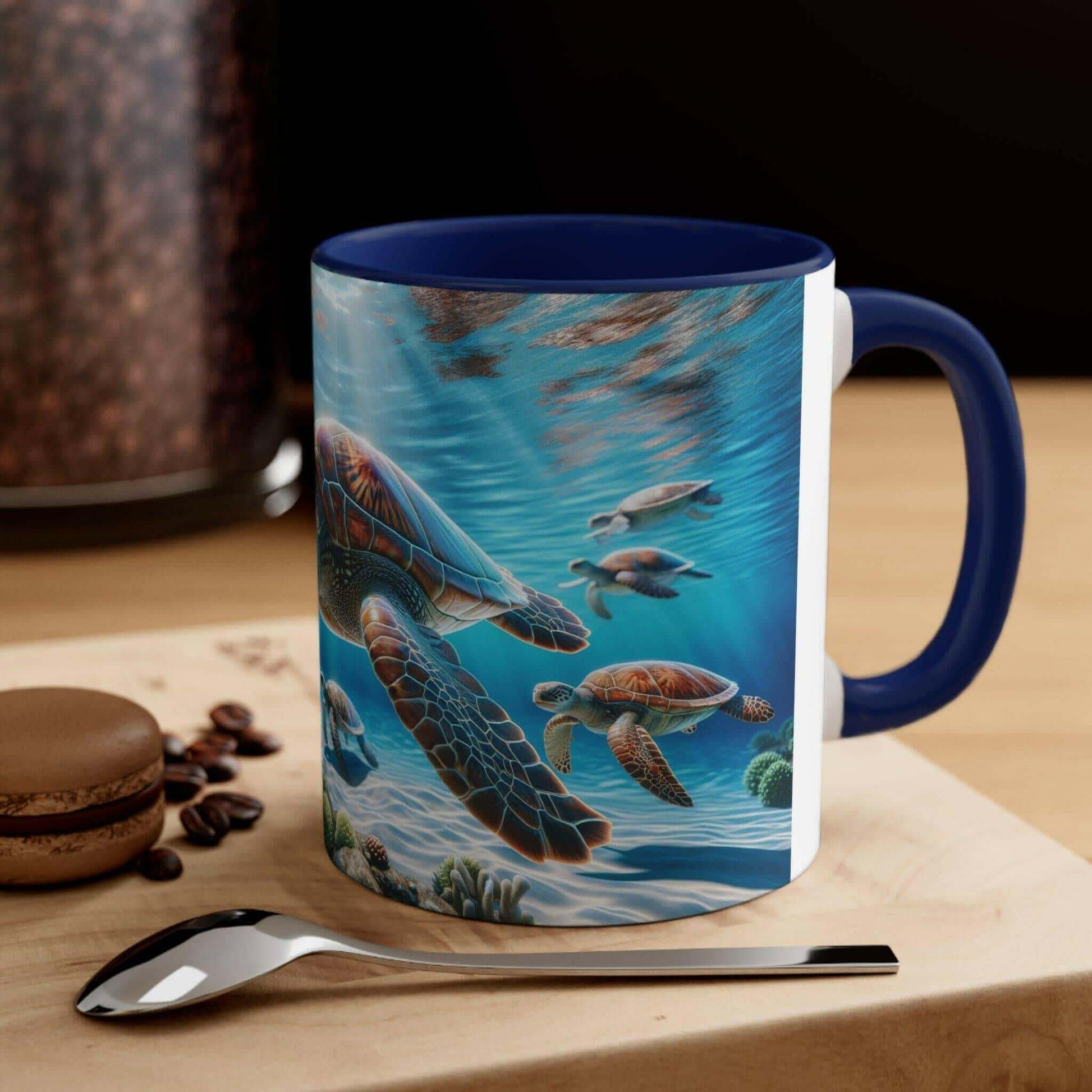 Realistic Sea Turtle Coffee Mug 1 Start your mornings with a sea turtle sidekick! This Realistic Sea Turtle Coffee Mug adds a splash of color and ocean vibes to your daily coffee routine. Vibrant sea turtle design printed in stunning detail Durable 11oz c