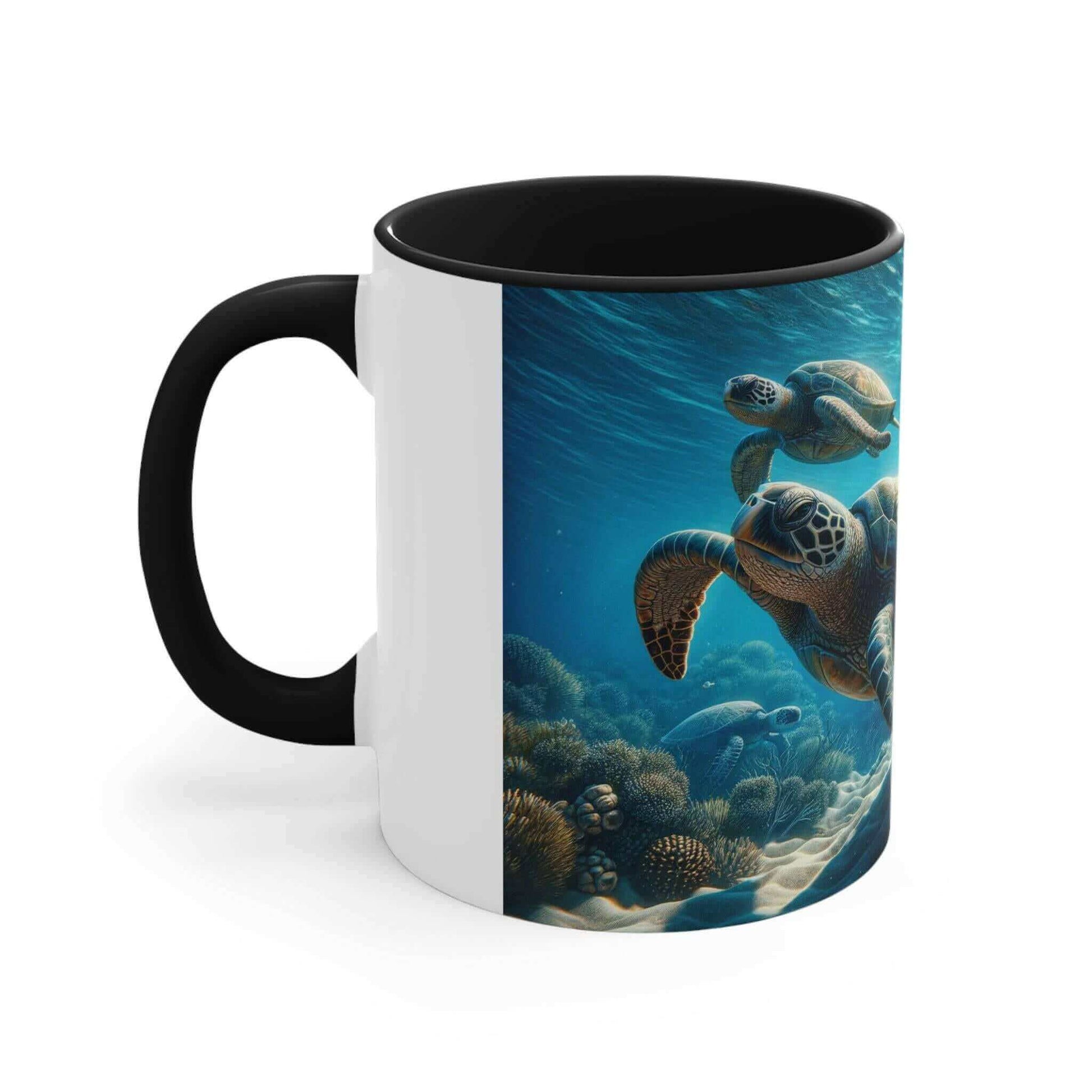 Realistic Sea Turtle Coffee Mug 2 Start your mornings with a sea turtle sidekick! This Realistic Sea Turtle Coffee Mug adds a splash of color and ocean vibes to your daily coffee routine. Vibrant sea turtle design printed in stunning detail Durable 11oz c