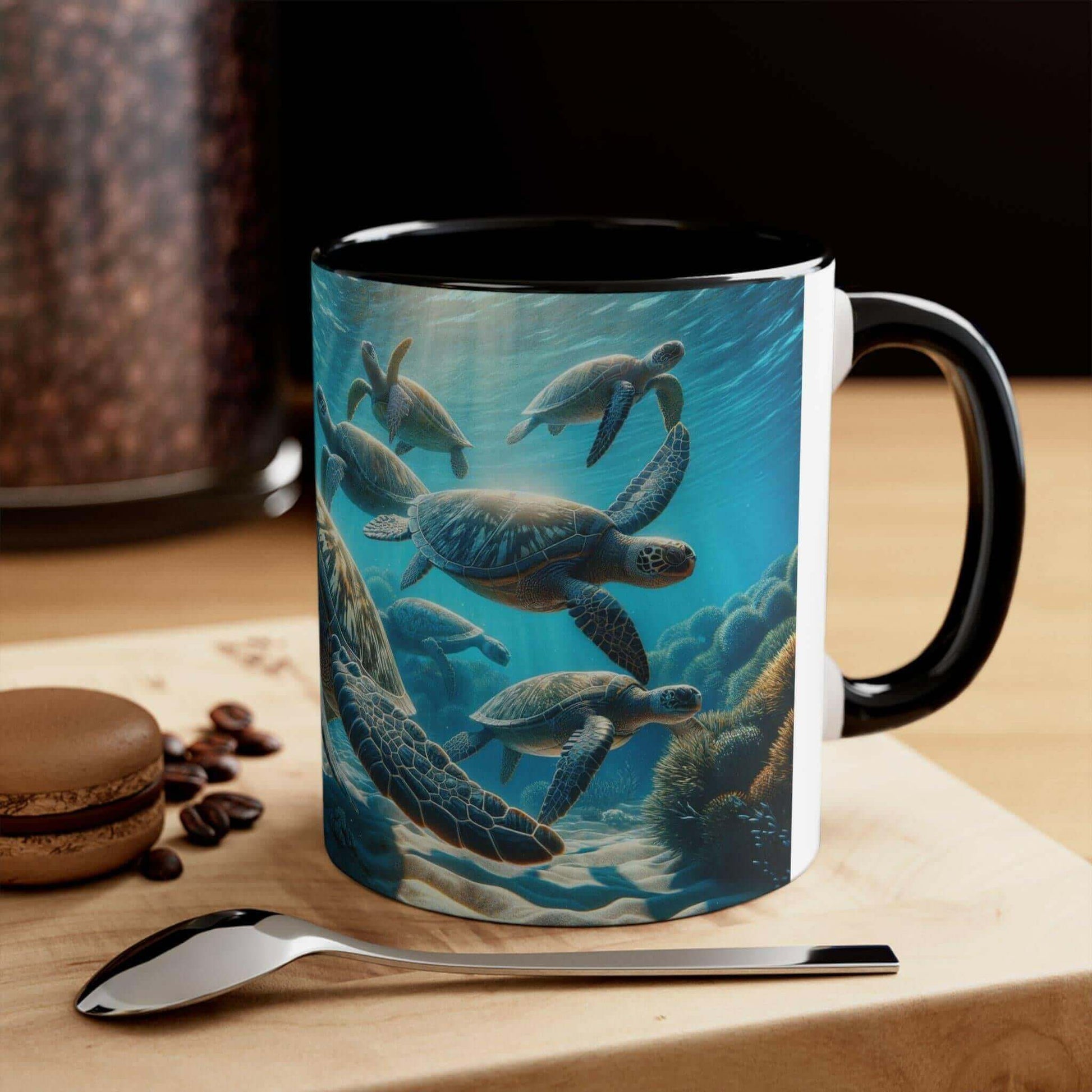 Realistic Sea Turtle Coffee Mug 2 Start your mornings with a sea turtle sidekick! This Realistic Sea Turtle Coffee Mug adds a splash of color and ocean vibes to your daily coffee routine. Vibrant sea turtle design printed in stunning detail Durable 11oz c