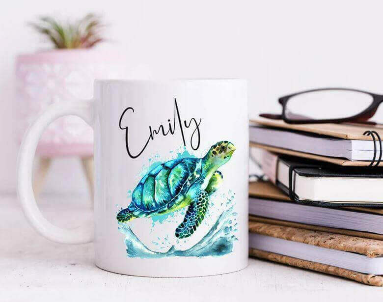 Personalized Colorful Sea Turtle Coffee Mug Delivery Information:Please Note - As this is a lovingly handmade product, the shipping time might sound longer than standard. We appreciate your patience and understanding in receiving these unique, crafted ite