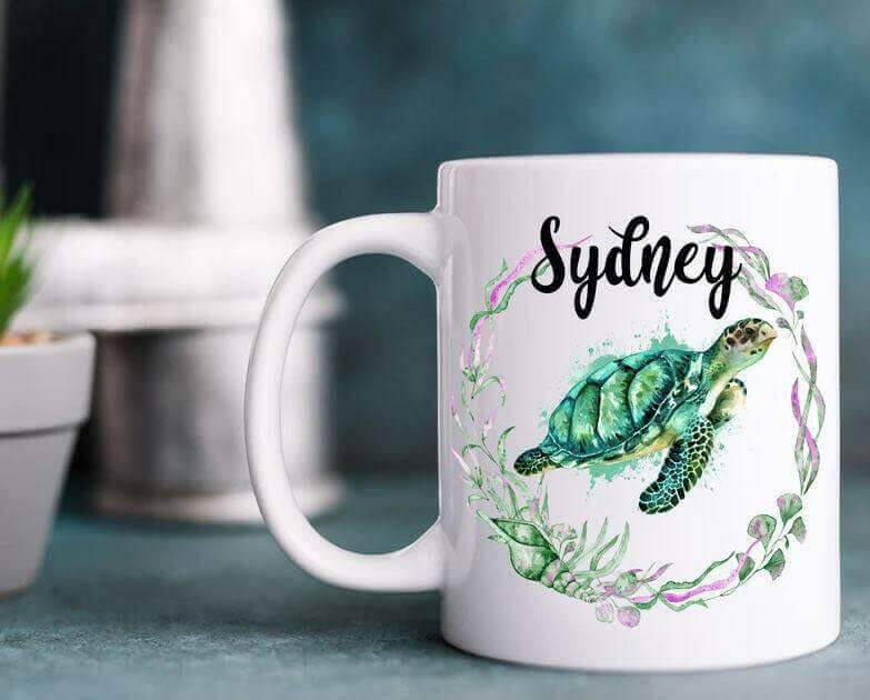 Personalized Colorful Sea Turtle Coffee Mug Delivery Information:Please Note - As this is a lovingly handmade product, the shipping time might sound longer than standard. We appreciate your patience and understanding in receiving these unique, crafted ite