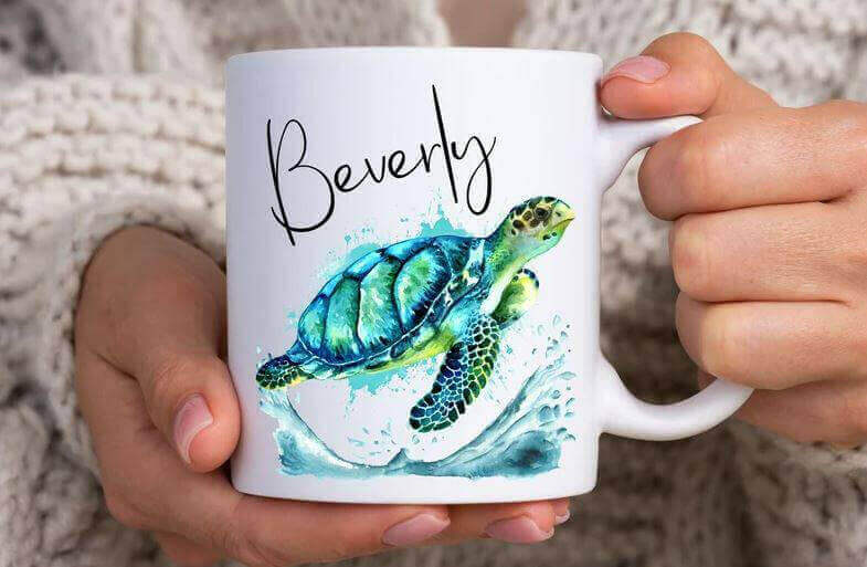 Personalized Colorful Sea Turtle Coffee Mug Delivery Information:Please Note - As this is a lovingly handmade product, the shipping time might sound longer than standard. We appreciate your patience and understanding in receiving these unique, crafted ite