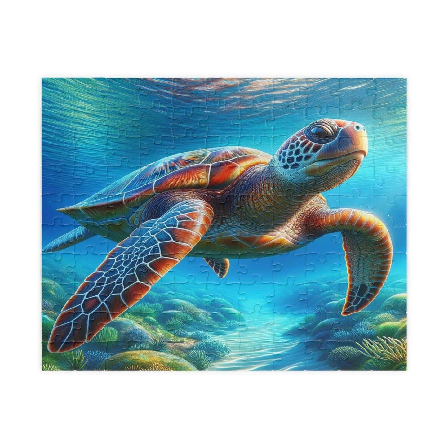 Sea Turtle Jigsaw Puzzle 1 Put the pieces together and dive into a world of wonder! This customizable Sea Turtle Puzzle transforms your favorite photos and art into a fun activity for all ages. Available in 110, 252, 520 or 1014 pieces with glossy, lamina