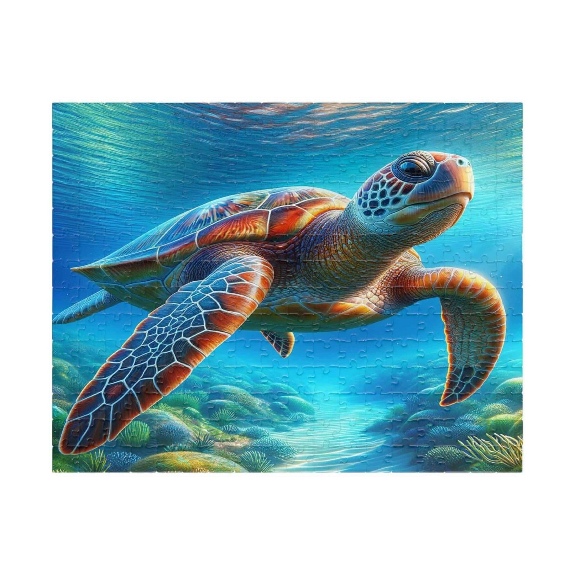 Sea Turtle Jigsaw Puzzle 1 Put the pieces together and dive into a world of wonder! This customizable Sea Turtle Puzzle transforms your favorite photos and art into a fun activity for all ages. Available in 110, 252, 520 or 1014 pieces with glossy, lamina