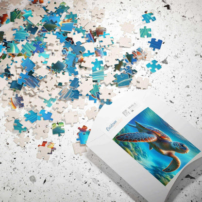 Sea Turtle Jigsaw Puzzle 1 Put the pieces together and dive into a world of wonder! This customizable Sea Turtle Puzzle transforms your favorite photos and art into a fun activity for all ages. Available in 110, 252, 520 or 1014 pieces with glossy, lamina