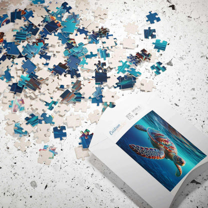 Sea Turtle Jigsaw Puzzle 2 Put the pieces together and dive into a world of wonder! This customizable Sea Turtle Puzzle transforms your favorite photos and art into a fun activity for all ages. Available in 110, 252, 520 or 1014 pieces with glossy, lamina