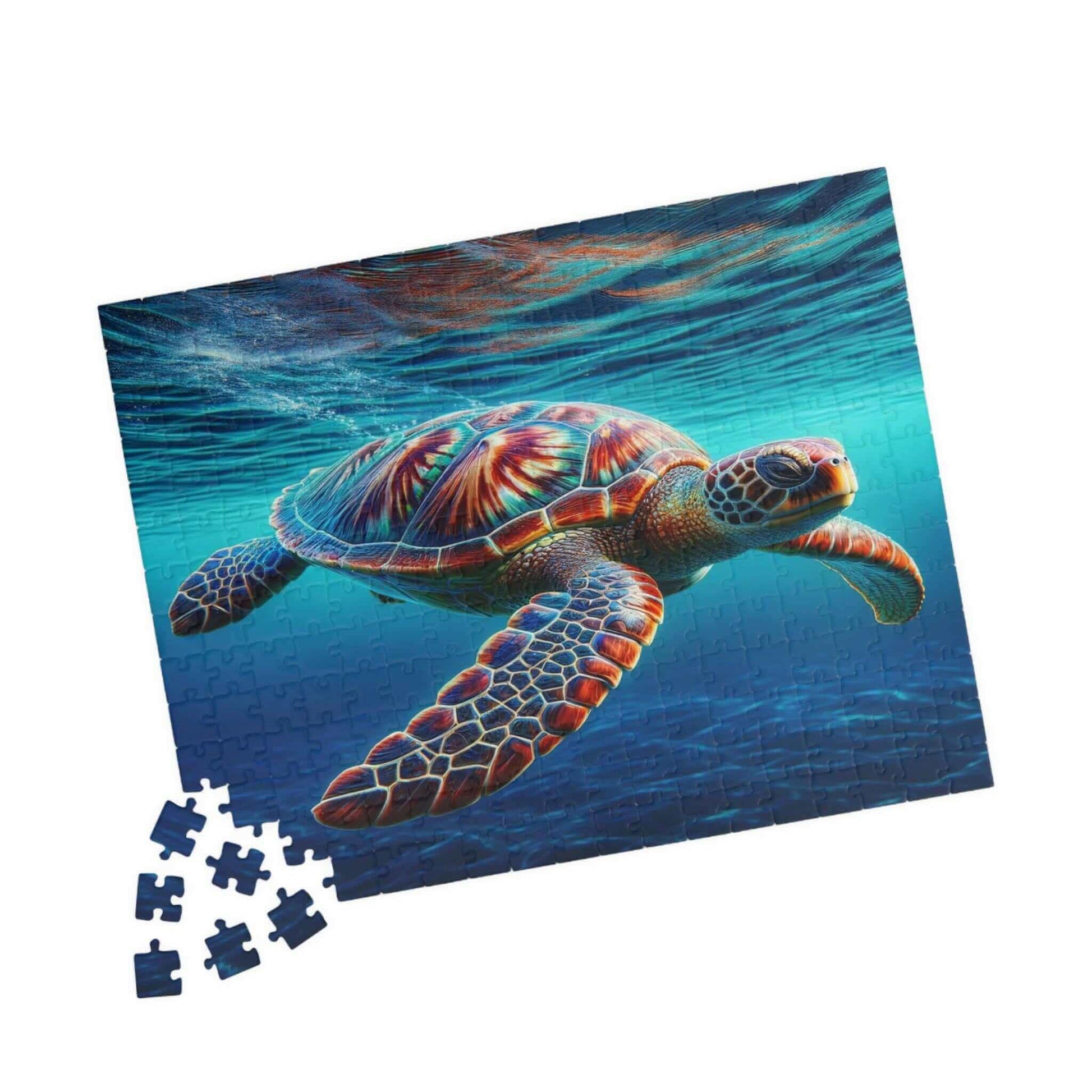 Sea Turtle Jigsaw Puzzle 2 Put the pieces together and dive into a world of wonder! This customizable Sea Turtle Puzzle transforms your favorite photos and art into a fun activity for all ages. Available in 110, 252, 520 or 1014 pieces with glossy, lamina