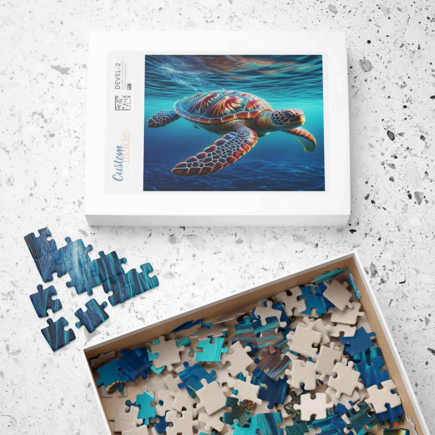 Sea Turtle Jigsaw Puzzle 2 Put the pieces together and dive into a world of wonder! This customizable Sea Turtle Puzzle transforms your favorite photos and art into a fun activity for all ages. Available in 110, 252, 520 or 1014 pieces with glossy, lamina