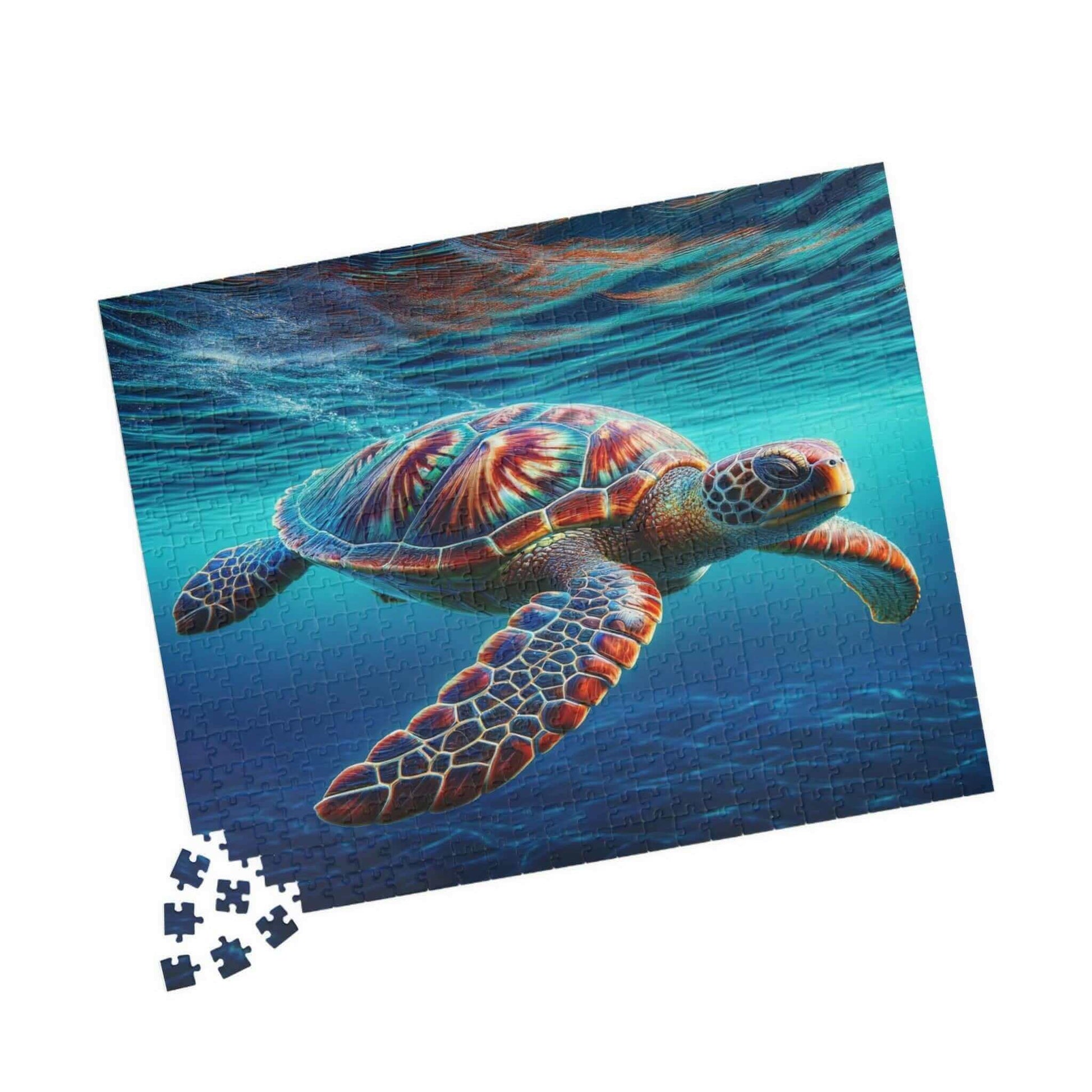 Sea Turtle Jigsaw Puzzle 2 Put the pieces together and dive into a world of wonder! This customizable Sea Turtle Puzzle transforms your favorite photos and art into a fun activity for all ages. Available in 110, 252, 520 or 1014 pieces with glossy, lamina