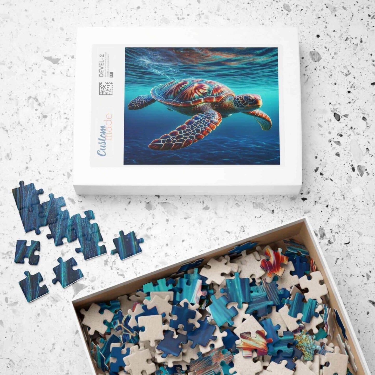 Sea Turtle Jigsaw Puzzle 2 Put the pieces together and dive into a world of wonder! This customizable Sea Turtle Puzzle transforms your favorite photos and art into a fun activity for all ages. Available in 110, 252, 520 or 1014 pieces with glossy, lamina