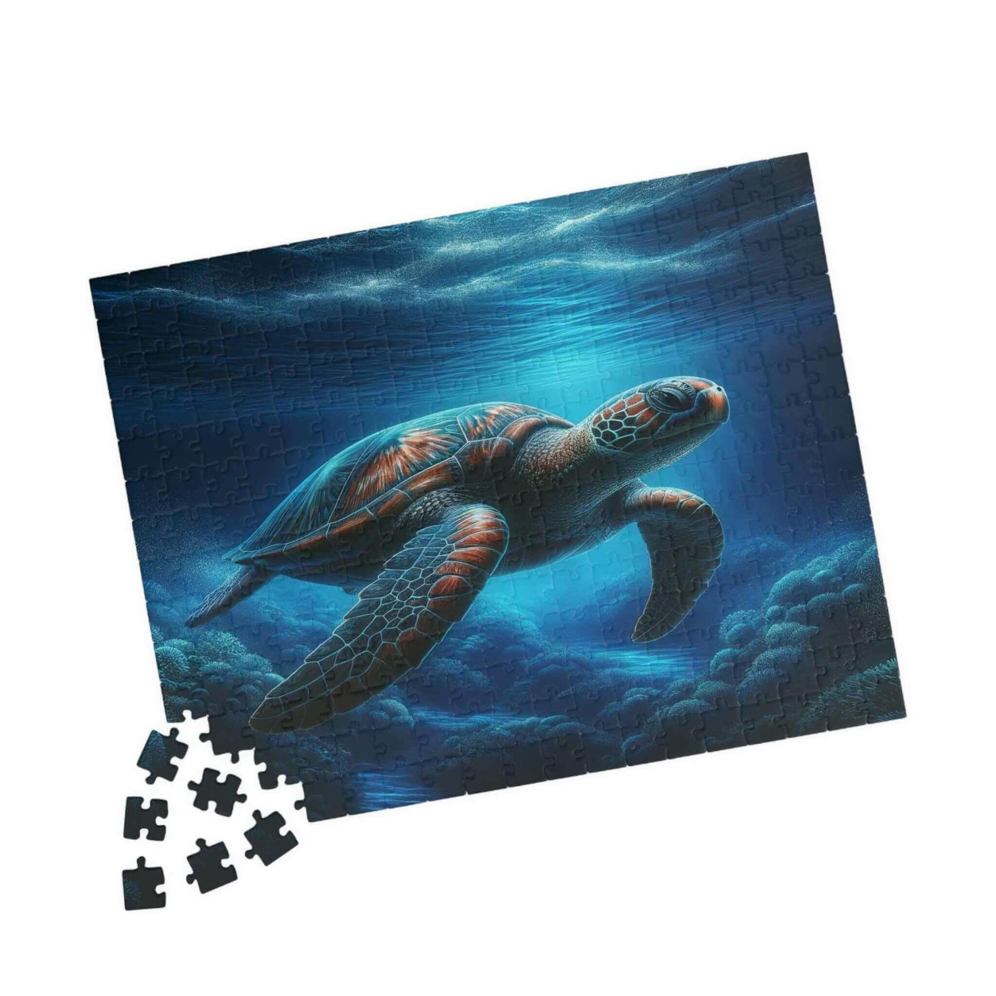 Sea Turtle Jigsaw Puzzle 4 Put the pieces together and dive into a world of wonder! Available in 110, 252, 520 or 1014 pieces with glossy, laminated finish Printed on sturdy chipboard backing for quality that lasts Choose vertical or horizontal orientatio