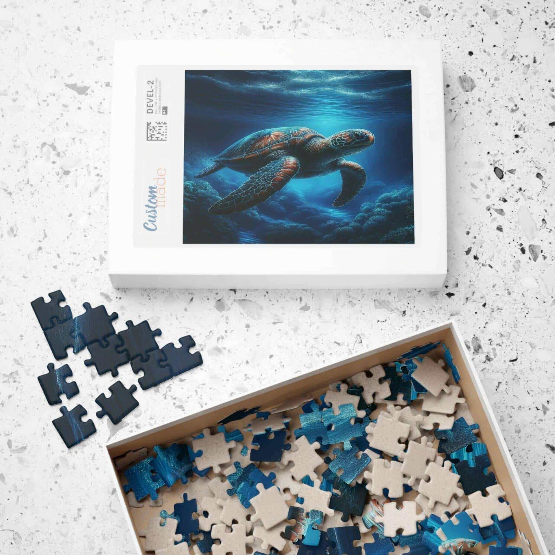 Sea Turtle Jigsaw Puzzle 4 Put the pieces together and dive into a world of wonder! Available in 110, 252, 520 or 1014 pieces with glossy, laminated finish Printed on sturdy chipboard backing for quality that lasts Choose vertical or horizontal orientatio