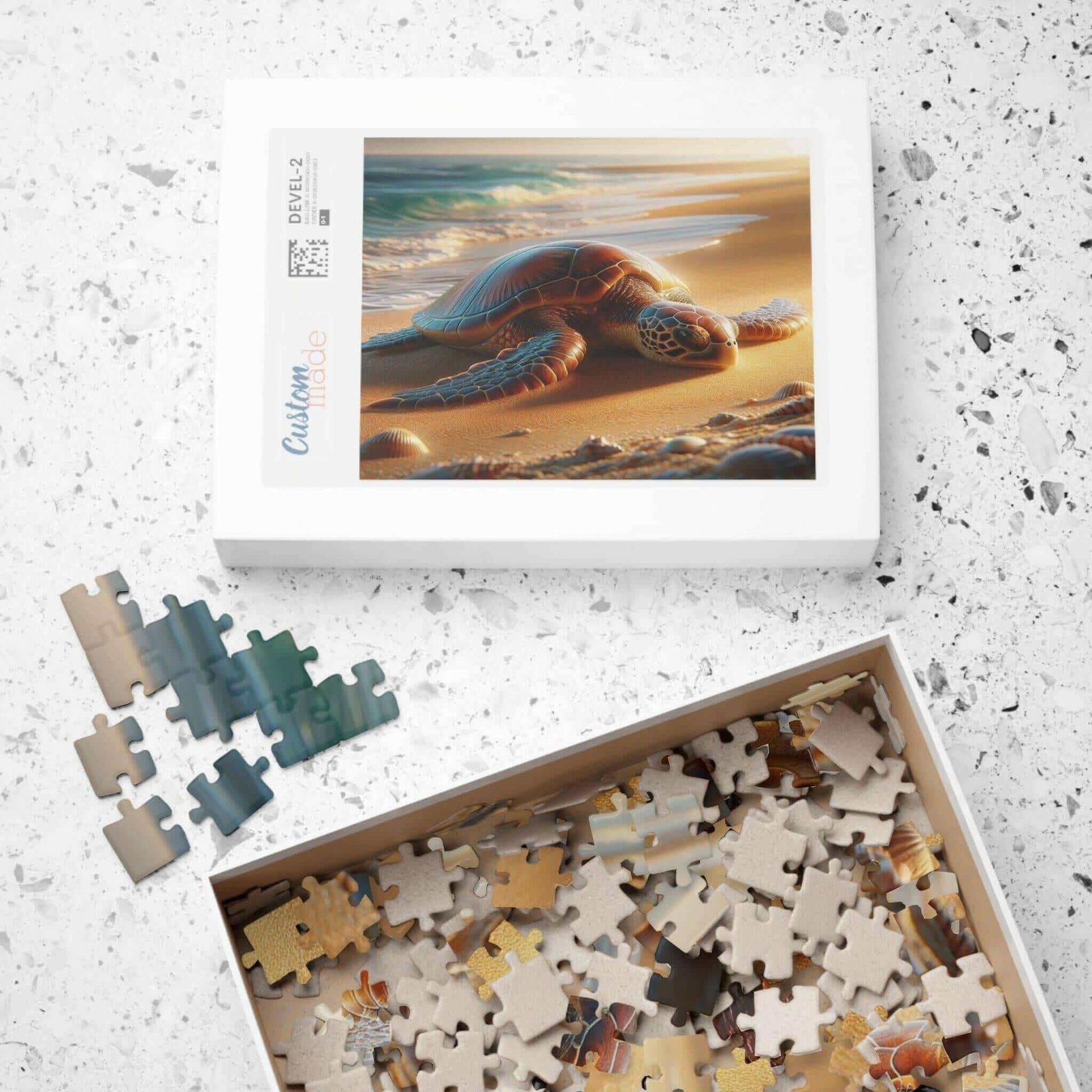 Sea Turtle Jigsaw Puzzle 5 Put the pieces together and dive into a world of wonder! Available in 110, 252, 520 or 1014 pieces with glossy, laminated finish Printed on sturdy chipboard backing for quality that lasts Choose vertical or horizontal orientatio