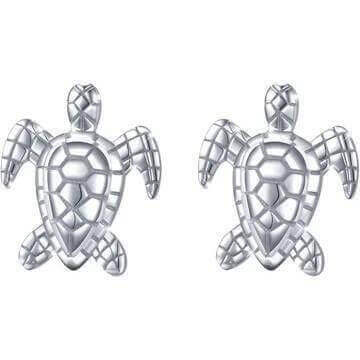 Sterling Silver Classic Sea Turtle Earrings Make a splash with these charming Sterling Silver Classic Sea Turtle Earrings. Crafted from 925 sterling silver with a polished platinum finish, these cute turtle earrings feature exquisite detailing that brings