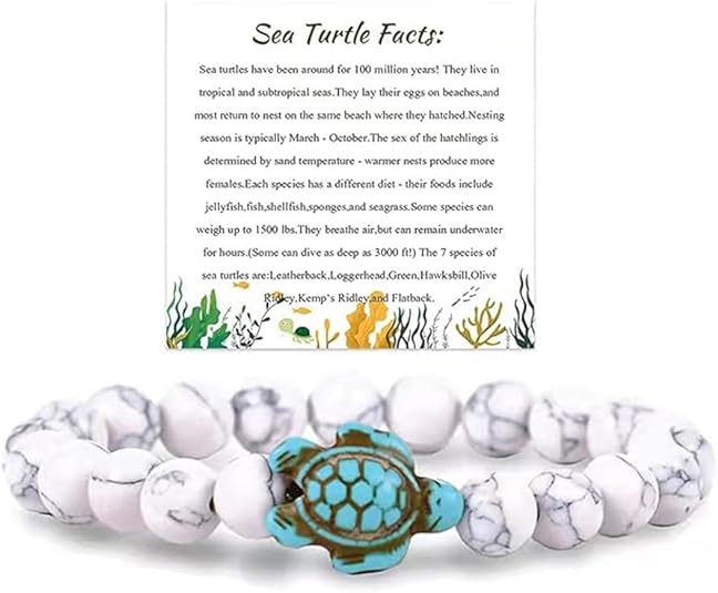 Sea Turtle Natural Stones Beaded Bracelet with Gemstone