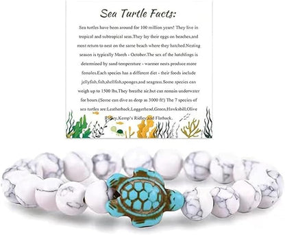 Sea Turtle Natural Stones Beaded Bracelet with Gemstone